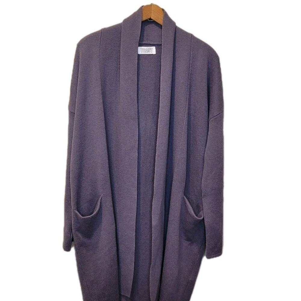 Toast Womens Wool Cashmere Purple Long Open Cardigan Sweater Small Pockets